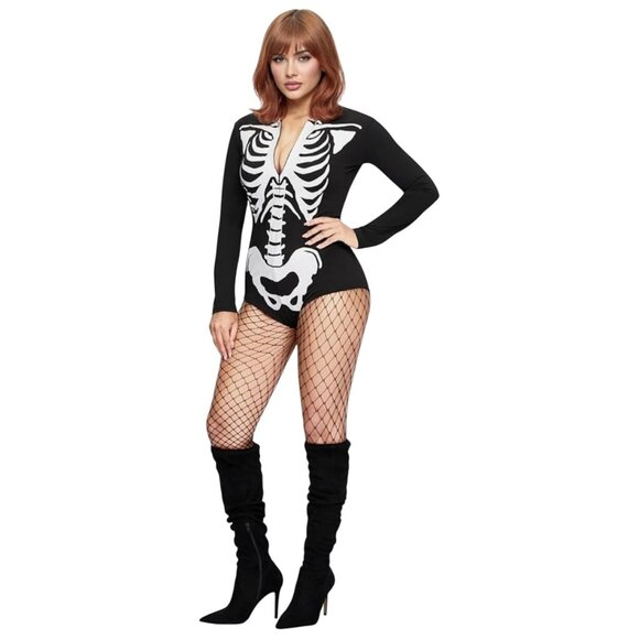Spooktacular Creations Skeleton Costume Women Skeleton Bodysuit Size Small NWT - Picture 1 of 4